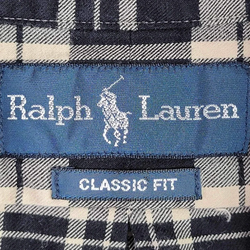 Polo Ralph Lauren Oxford Shirt Men's Large Black Cream Plaid LS Button Down